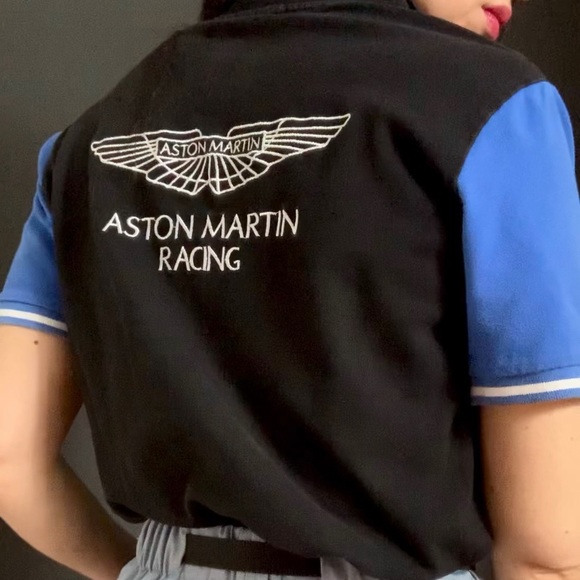 Hackett Aston Martin Polo Small Medium Cotton Black Blue - Picture 2 of 7